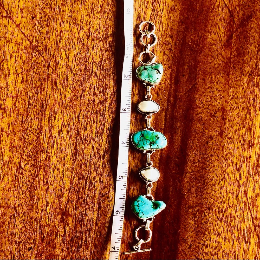 Real pearl turquoise sterling bracelet - Picture 5 of 5